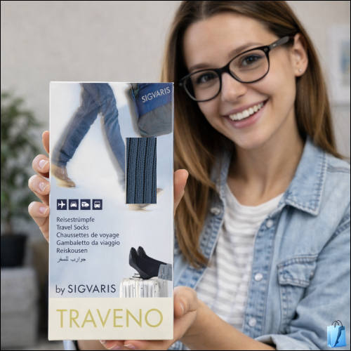 Sylvie präsentiert die Traveno Reisestrümpfe von Sigvaris